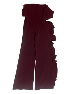 Alexis Kendall Plum Ruffle Strapless Wide Leg Jumpsuit Size Medium Burgundy